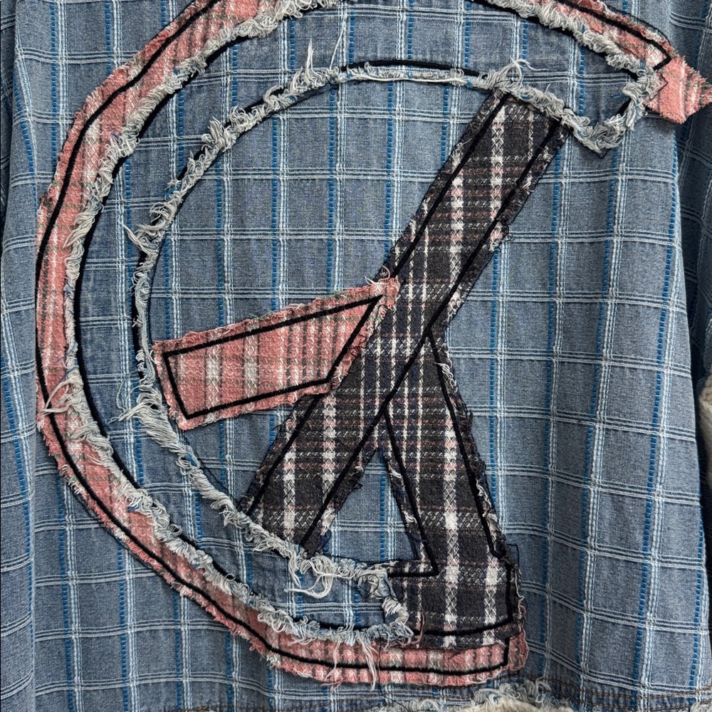 NWT POL Oversized Mixed-Media Patchwork Knit Deni… - image 13